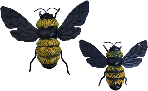 Bee Metal Wall Art Set 2 Handpainted Bumble Bee Wall Sculptures For ...