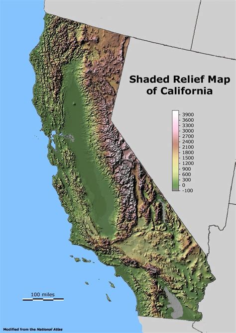 Shaded relief map of California : MapPorn