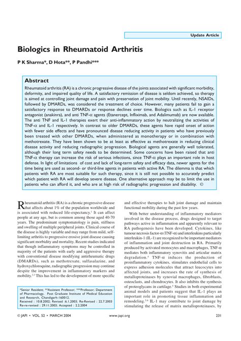 (PDF) Biologics in Rheumatoid Arthritis