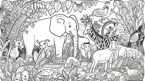 Fondo Página Para Colorear Para Niños Con Animales De Safari En La ...