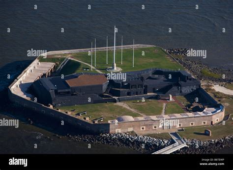 Aerial view of Fort Sumter the island fort in Charleston Harbor South ...