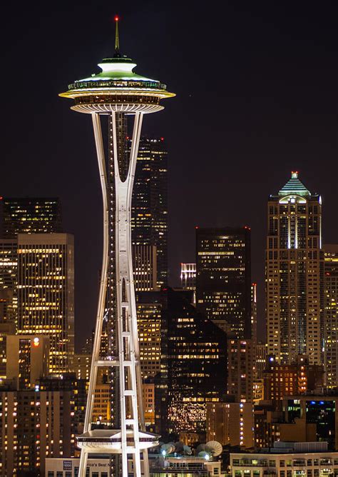 Seattle Skyline at Night - City Skyline Night Photograph Photograph by ...