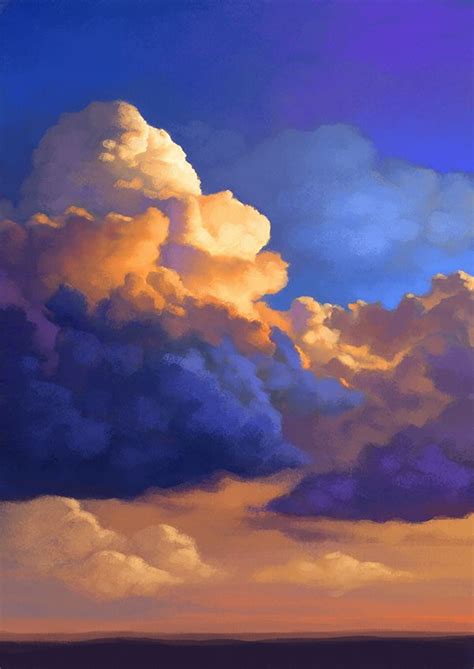 Colorful digital paintings of clouds. | Watercolor clouds, Cloud ...