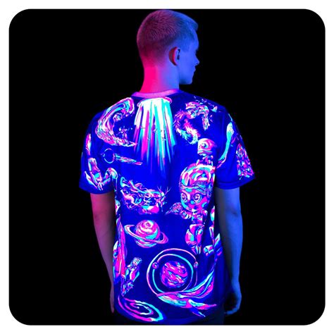 Neon T-Shirt Glow in Ultraviolet Fluorescent Cosmic Black