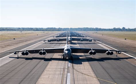 America’s fleet of eight B-52 nuke bombers line up on runway before taking off for massive show ...