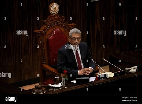 Sri Lankan president Gotabaya Rajapaksa at the inaugural session of the new parliament, delivers ...