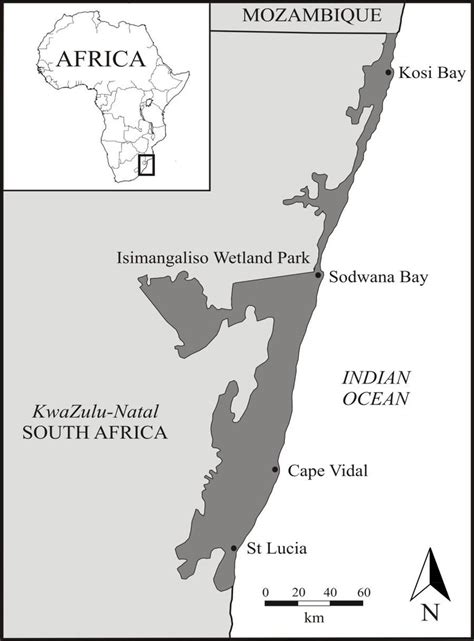 1: Map of the study area indicating the position of iSimangaliso ...