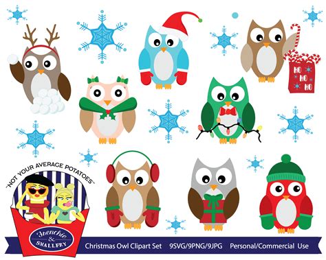 Christmas Owls Clipart, Owl Clipart, Holiday Owls, Commercial Use, SVG ...