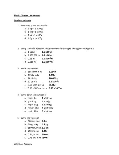 Unit Conversion Between Prefixes Worksheets and Answers | Teaching ...