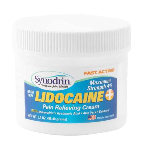 Synodrin Lidocaine Max+ Cream (3.4oz) w/ 4% Lidocaine for Fast Pain ...