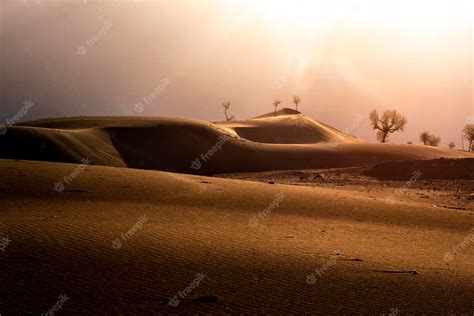 Premium Photo | Beautiful desert at sunrise on mountain landscape ...