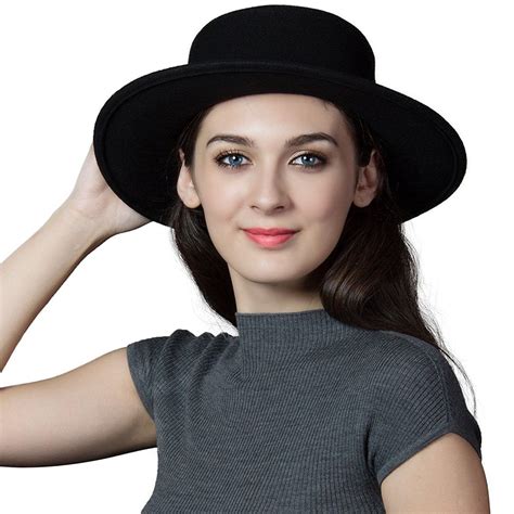 Womens 100% Wool Felt Fedora Hat Wide Brim Classic Pork Pie Hat Colors ...