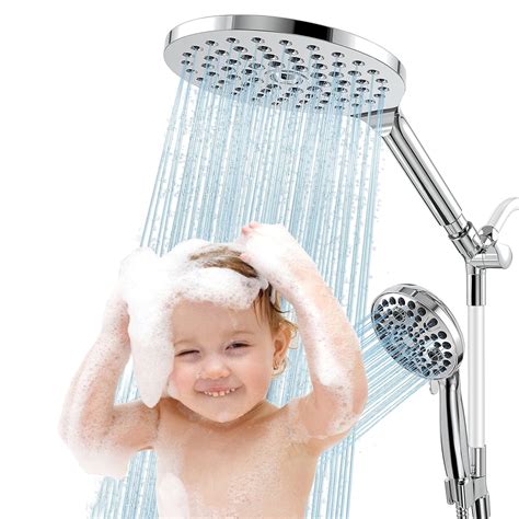 High Pressure Double Handheld Shower Head Combo, 2-in-1 8 Inch Rainfall Shower Heads and 10 ...