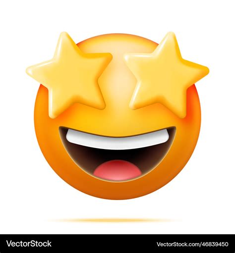 3d yellow excited starry eyed emoticon Royalty Free Vector