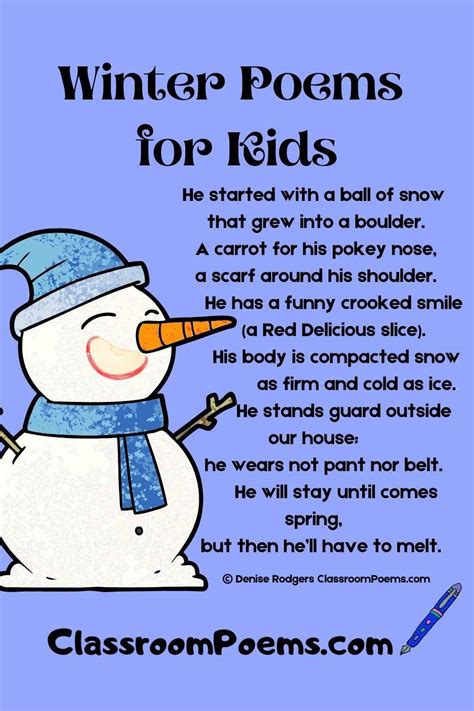 Winter Poems for Kids by Denise Rodgers on ClassroomPoems.com. Summer Poems, Winter Poems ...