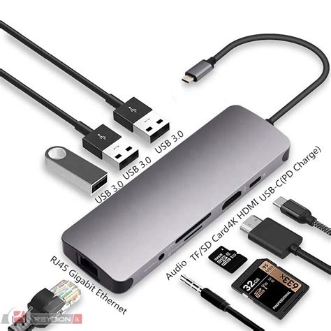 Multifunction USB Type C to 9 Port with RJ45 Adapter - Reybion