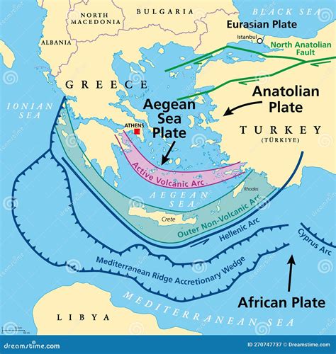 Aegean Sea Plate, Also Known As Aegean Or Hellenic Plate, Tectonic Map Cartoon Vector ...