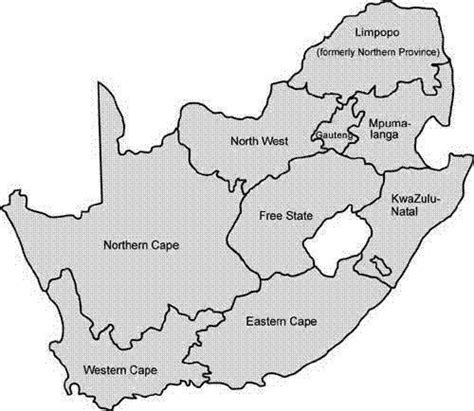 Map showing the nine provinces of South Africa with the four provinces ...