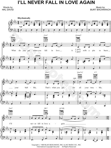 Dionne Warwick "I'll Never Fall In Love Again" Sheet Music in Eb Major (transposable) - Download ...