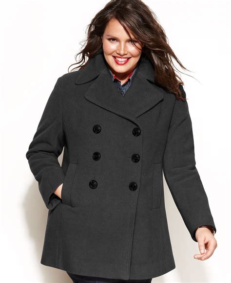 Kenneth Cole Reaction Plus Size Double-Breasted Wool-Blend Pea Coat ...