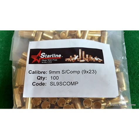 Starline Unprimed Brass 9 mm Super Comp Handgun Ammunition Reloading ...