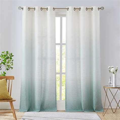 Buy WEST LAKE Aqua Blue Ombre Linen Curtains for Bedroom 84 Inches ...