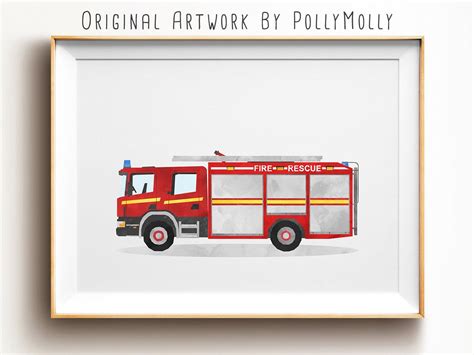 Firetruck Art Print Fire Truck Print Transportation Wall Art | Etsy