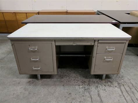 Gray Gray Metal Desk with Drawers