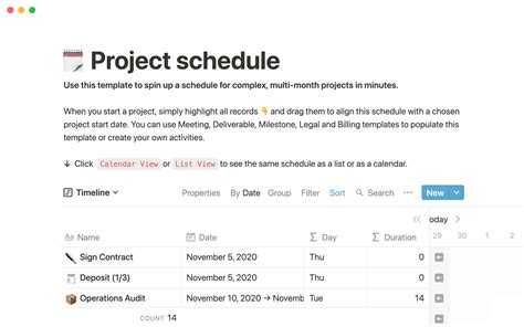 Notion Template Gallery – Project schedule