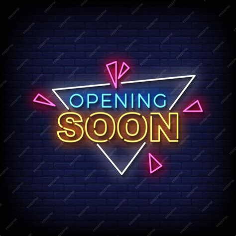 Premium Vector | Neon sign opening soon with brick wall background vector