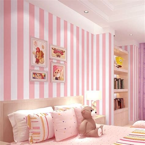 Pink Blue Black Stripes Cozy Bedroom Vinyl Wallpaper Deep Embossed Cloth Texture Kids Room ...