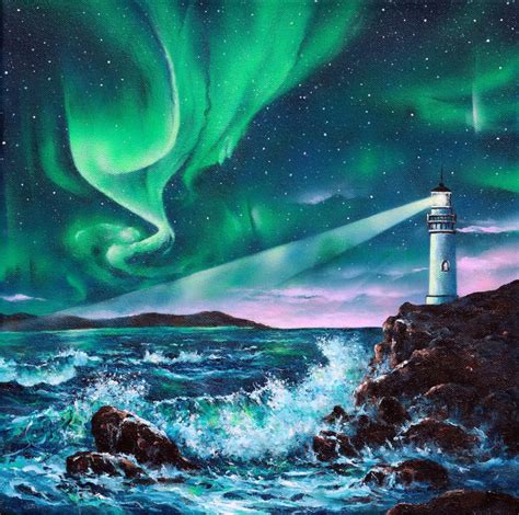 Original Seascape Painting Aurora Borealis Northern Lights | Etsy ...