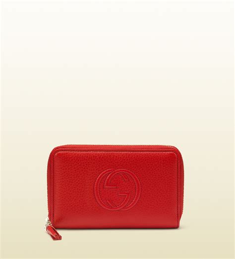 Lyst - Gucci Soho Red Leather Medium Zip Around Wallet in Red