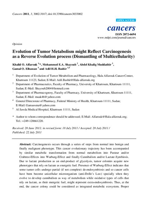 (PDF) Evolution of Tumor Metabolism might Reflect Carcinogenesis as a Reverse Evolution process ...