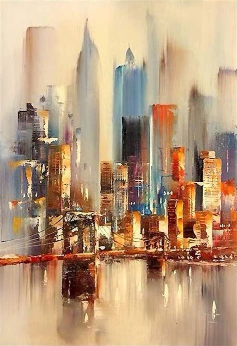 Large Original Abstract City Painting Urban Art Painting image 5 | Skyline painting, City ...