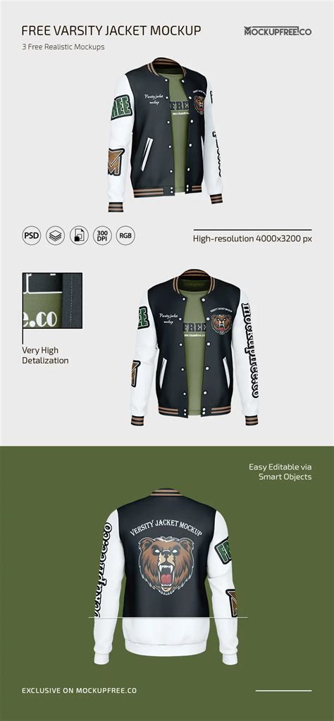 Free Varsity Jacket PSD Mockup - Mockupfree.co