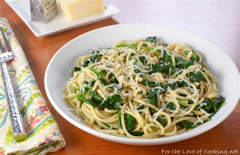 Spaghetti with Garlicky Spinach, Parmesan, and Toasted Pine Nuts | For the Love of Cooking