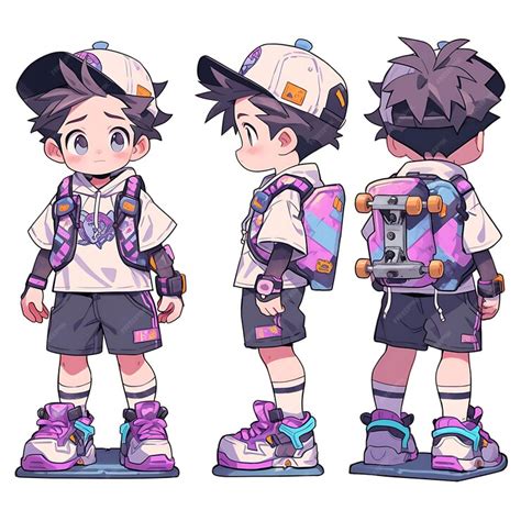 Premium Photo | Character Anime of Male Skater Chibi Kawaii Skateboarder Fashion Baggy Shorts v ...