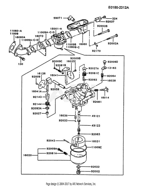 Kawasaki FB460V-BS32 4 Stroke Engine FB460V Parts Diagram for CARBURETOR