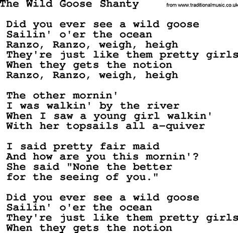 The Wild Goose Shanty - Sea Song or Shantie lyrics