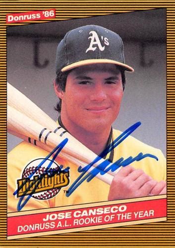 Jose Canseco autographed baseball card (Oakland Athletics) 1986 Donruss Highlights #55 Rookie Of ...