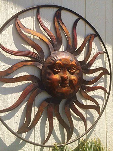 Large Round Metal Sun Wall Decor Rustic Garden Art Indoor Outdoor Patio ...