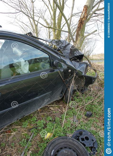 Car, High Speed Crash into Tree, Accident on Rural Road Editorial Photography - Image of ...