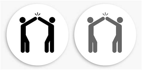 Two People High Fiving Black And White Round Icon Stock Illustration ...