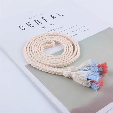 fashion women woven belt thin braid tassel rope waist belts for dresses waistband knot decorated ...