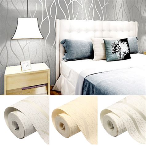 10m 3d non-woven wave stripe embossed paper rolls bedroom living room wall sticker Sale ...