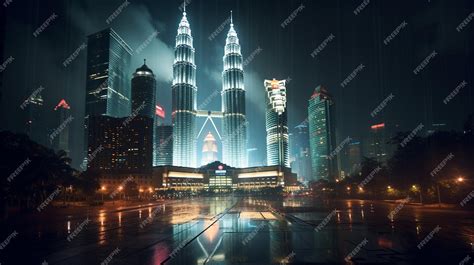 Premium AI Image | Night view of Petronas Towers