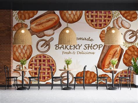 Watercolor Bakery Wallpaper. Customizable Vintage Design - Etsy