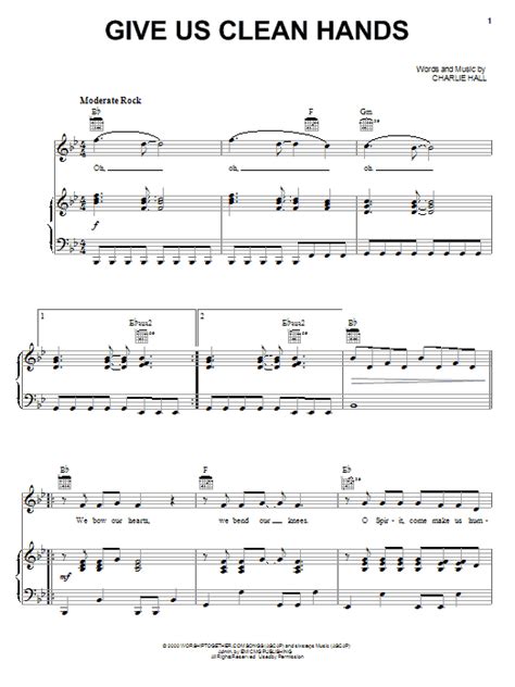 Give Us Clean Hands by Kutless Sheet Music for Piano, Vocal & Guitar Chords (Right-Hand Melody ...