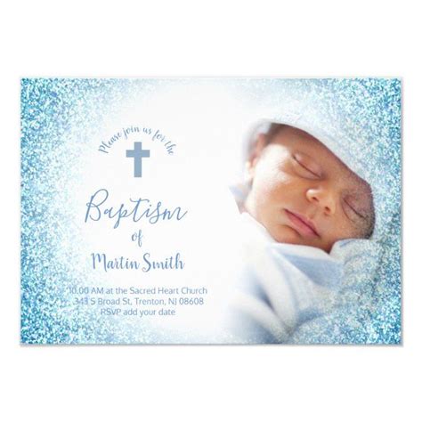 baby baptism FAUX blue glitter background Invitation | Zazzle.com | Blue glitter background ...